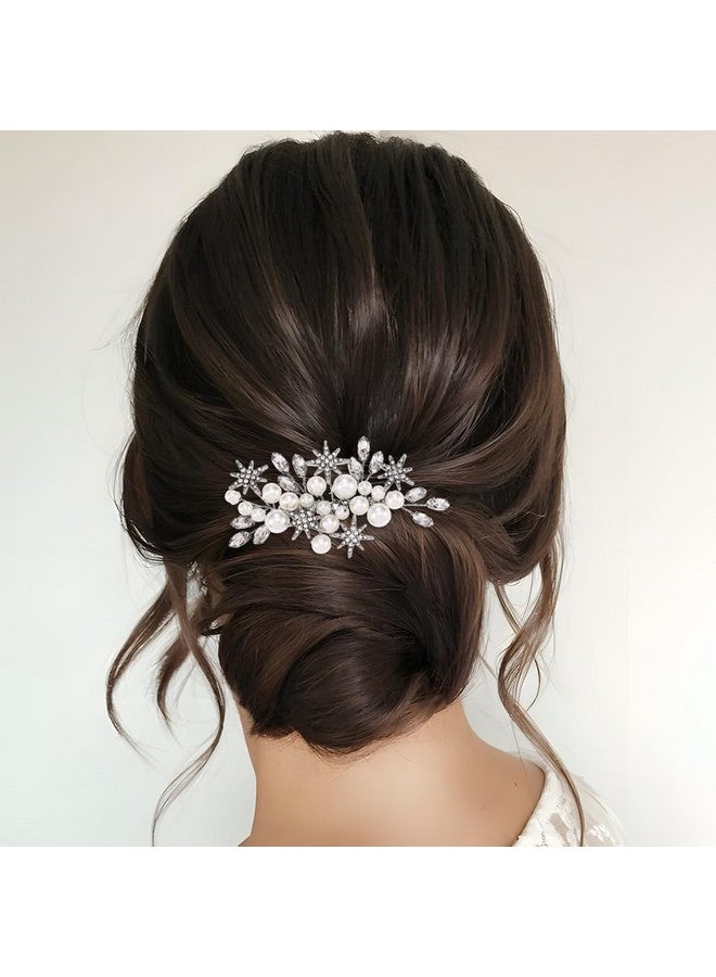 أصول مشط شعر العروس من Asooll Pearl Bride، مشط جانبي للعروس مرصع بأحجار الراين الفضية، إكسسوارات شعر على شكل نجمة للعروس وصيفة العروس - Image 2