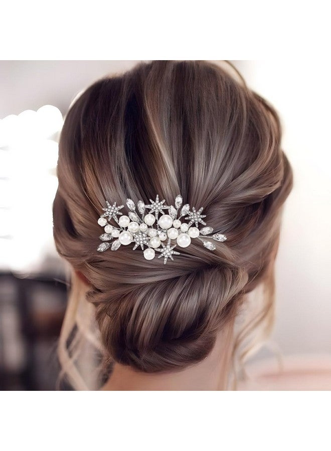 أصول مشط شعر العروس من Asooll Pearl Bride، مشط جانبي للعروس مرصع بأحجار الراين الفضية، إكسسوارات شعر على شكل نجمة للعروس وصيفة العروس - Image 1