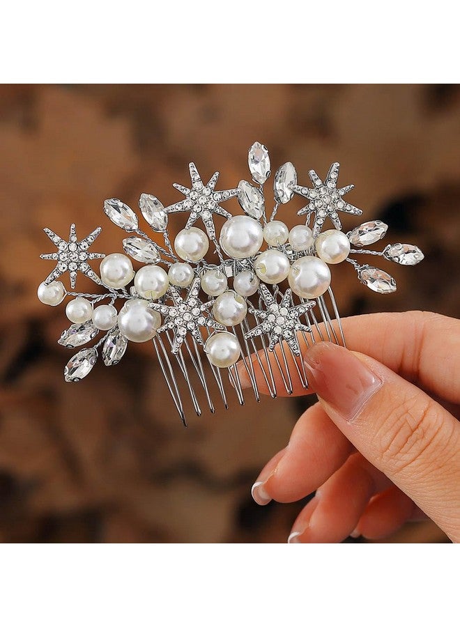 أصول مشط شعر العروس من Asooll Pearl Bride، مشط جانبي للعروس مرصع بأحجار الراين الفضية، إكسسوارات شعر على شكل نجمة للعروس وصيفة العروس - Image 4