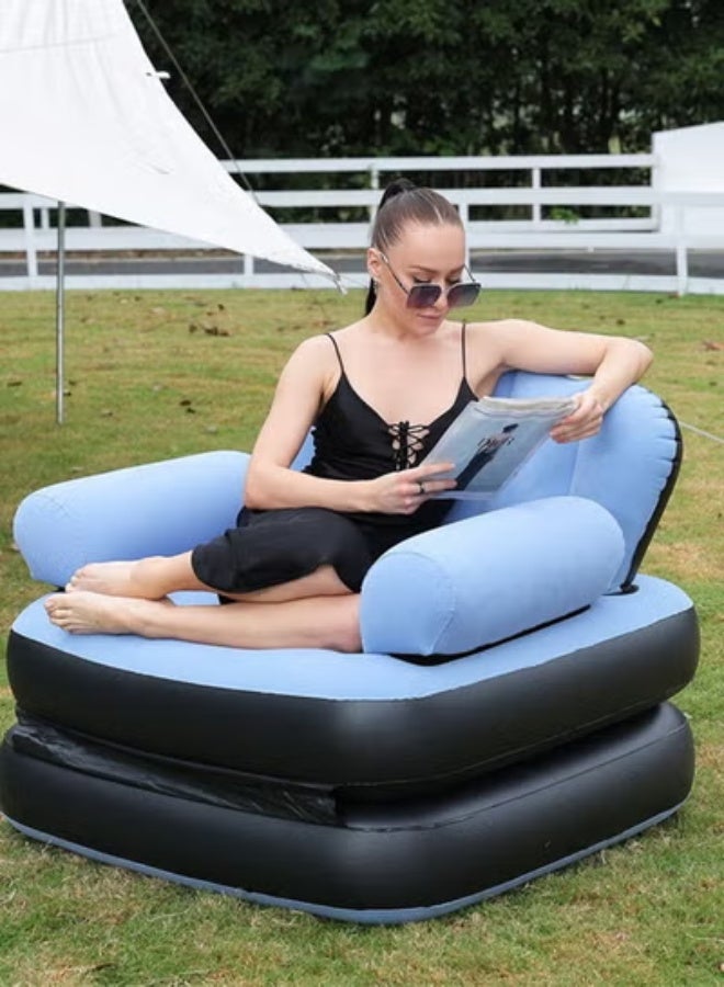 أريكة قابلة للنفخ محمولة كبيرة جدًا قابلة للطي 5 في 1، أريكة قابلة للنفخ، سرير قابل للنفخ، سرير هوائي، كرسي استرخاء قابل للنفخ قابل للطي، أريكة متعددة الوظائف مع مسند ذراع على شكل حرف L للأماكن الداخلية والخارجية مع مضخة هواء باللون الأزرق - Image 5