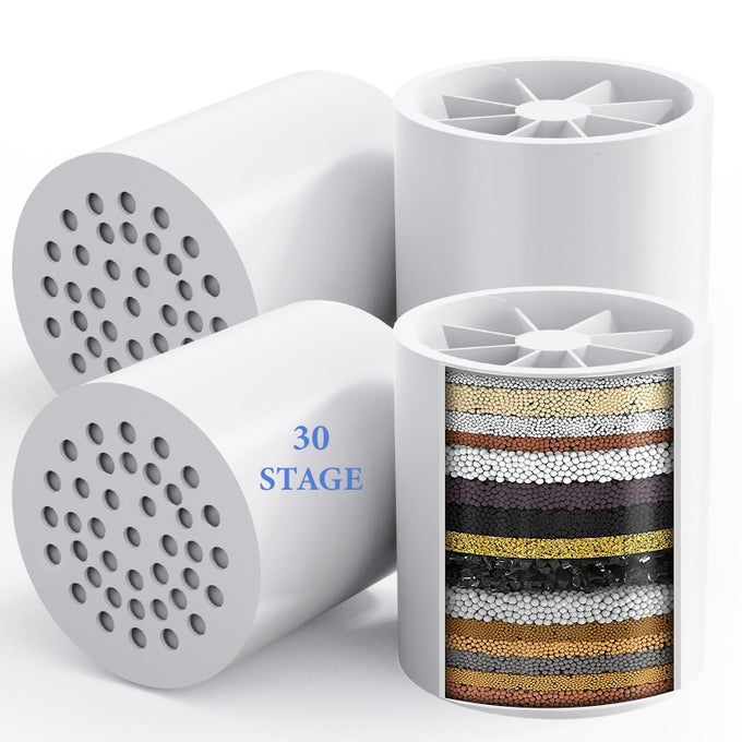 4 PACK 30 STAGE UNIVERSAL SHOWER FILTER REPLACEMENT CARTRIDGE REMOVES CHLORINE HEAVY METALS IRON SEDIMENTS SHOWERHEAD WATER FILTER CARTRIDGE COMPATIBLE WITH UNIVERSAL SHOWER FILTER