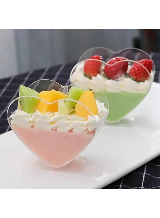 10pcs Heart Shaped Mousse Cups Transparent Plastic Dessert Bowls With Lids - Image 1