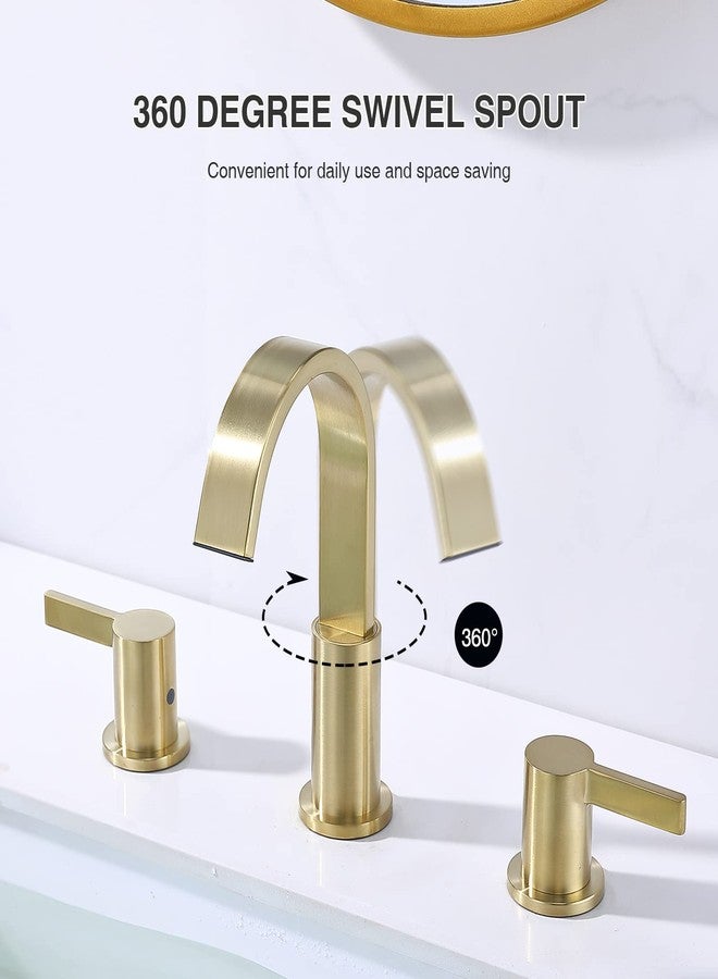 TRUSTMI 8 Inch Widespread Brushed Gold Bathroom Faucet 3 Hole 2 Handle Brass Vanity Sink Faucet with 360 Degree Swivel Spout, Overflow Drain and cUPC Waterlines - Image 4