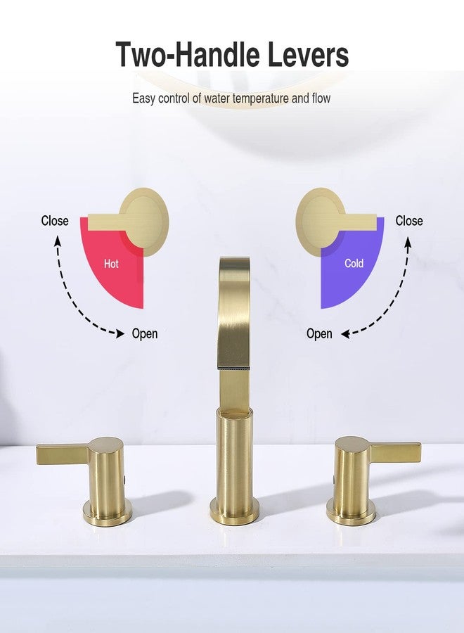TRUSTMI 8 Inch Widespread Brushed Gold Bathroom Faucet 3 Hole 2 Handle Brass Vanity Sink Faucet with 360 Degree Swivel Spout, Overflow Drain and cUPC Waterlines - Image 3
