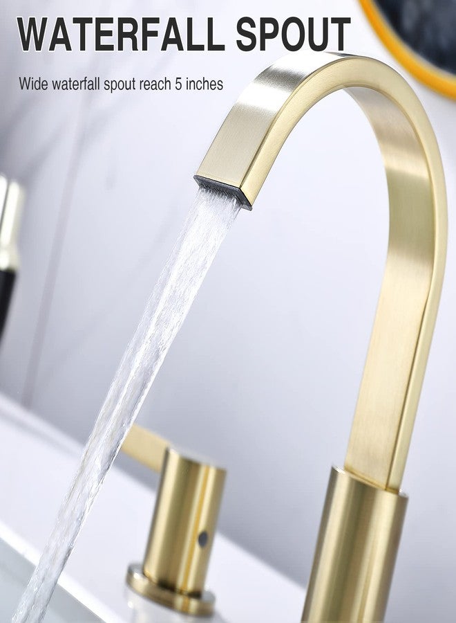 TRUSTMI 8 Inch Widespread Brushed Gold Bathroom Faucet 3 Hole 2 Handle Brass Vanity Sink Faucet with 360 Degree Swivel Spout, Overflow Drain and cUPC Waterlines - Image 5