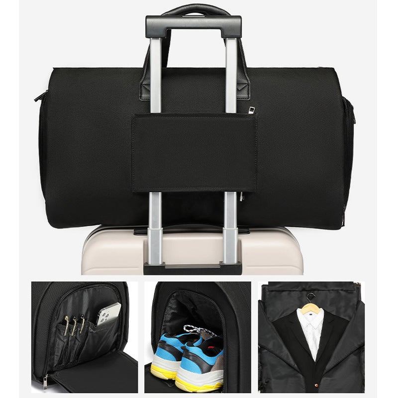 VERO Folding Travel Suit Bag Duffel Bag Large Capacity Portable Short Distance Dress with Pull Rod Storage Suit Luggage Bag (Black) - Image 2