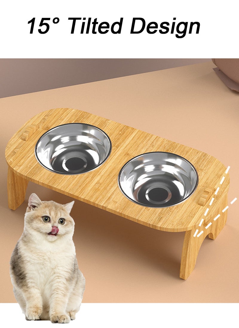 Kidle Cat Water Bowl Set Double Bowl Feeder Bowl Pet Drinking Cat Big Dog Double Water Bowl Water Cervical Spine Protection Wooden Frame Bowl Food Bowl for Cats and Small Dog  - Image 4