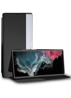 Wtech Smart Mirror Window Flip Phone Case Auto Sleep Wake Cover For Samsung Galaxy S22 Ultra - Black 