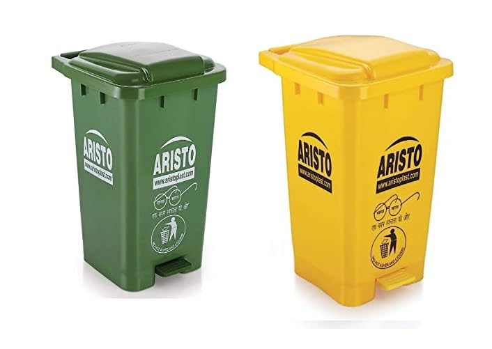 Aristo Aristo Plastic Pedal Garbage Waste Dustbin 70 LTR GREEN/YELLOW - Image 1