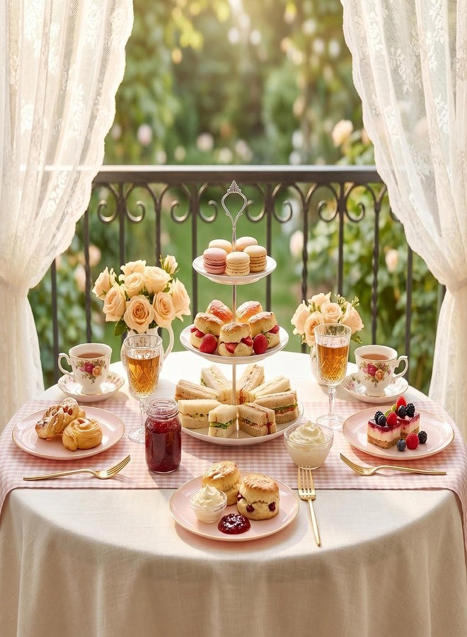 Rubtlamp 200Pcs Plastic Pink Dessert Plates with Disposable Gold Forks,Heavy Duty Pink Disposable Salad Platos,Gold Small Platos,Fancy Appetizer Plates for Mother's Day - Image 3