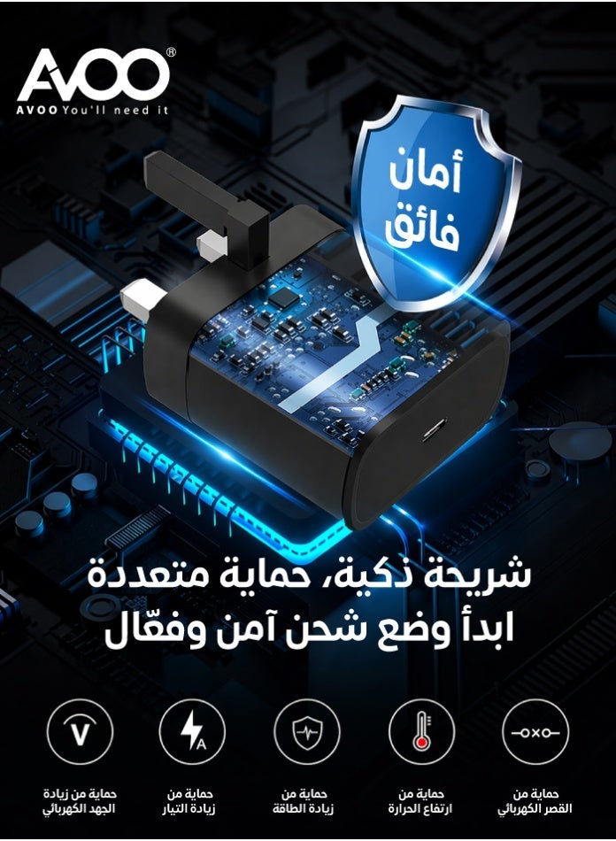 أفو شاحن سريع من أفو مع رأس شاحن مع كابل شحن 45 واط , اس 23 الترا اس 23 بلس اس 23 واس 23 واس 22 الترا واس 22 واس 21 الترا واس 21 واس 21 وايه 54 وايه 53 وايه 52 وايه 32-45 واط مع كابل نوع سي - Image 3