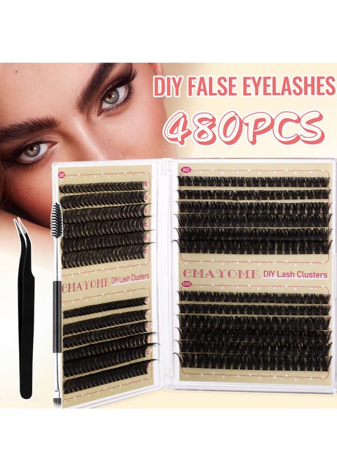 رموش صناعية سميكة 50D+60D+80D+100D، مجموعة شعر واحدة 8-16 مم، 480 مجموعة من الرموش الصناعية ذات السعة الكبيرة، رموش صناعية مختلطة سميكة ومجعدة، مع ملقط وفرشاة
