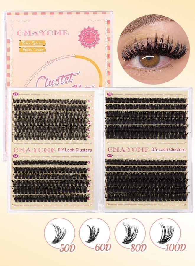 CMAYOME Thick false eyelashes 50D+60D+80D+100D single cluster hair 8-16mm, 480 clusters of large-capacity eyelashes, curled and thick mixed false eyelashes, with tweezers and brush - Image 2