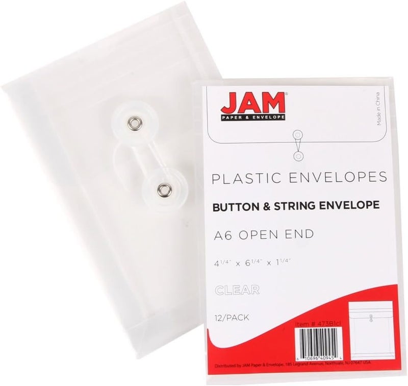JAM Paper Plastic Envelopes with Button & String Tie Closure - 4 1/4 x 6 1/4 - Assorted Colors - 6/Pack - Image 5
