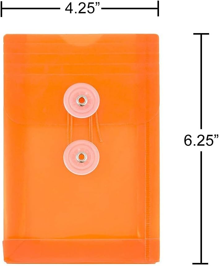 JAM Paper Plastic Envelopes with Button & String Tie Closure - 4 1/4 x 6 1/4 - Assorted Colors - 6/Pack - Image 4