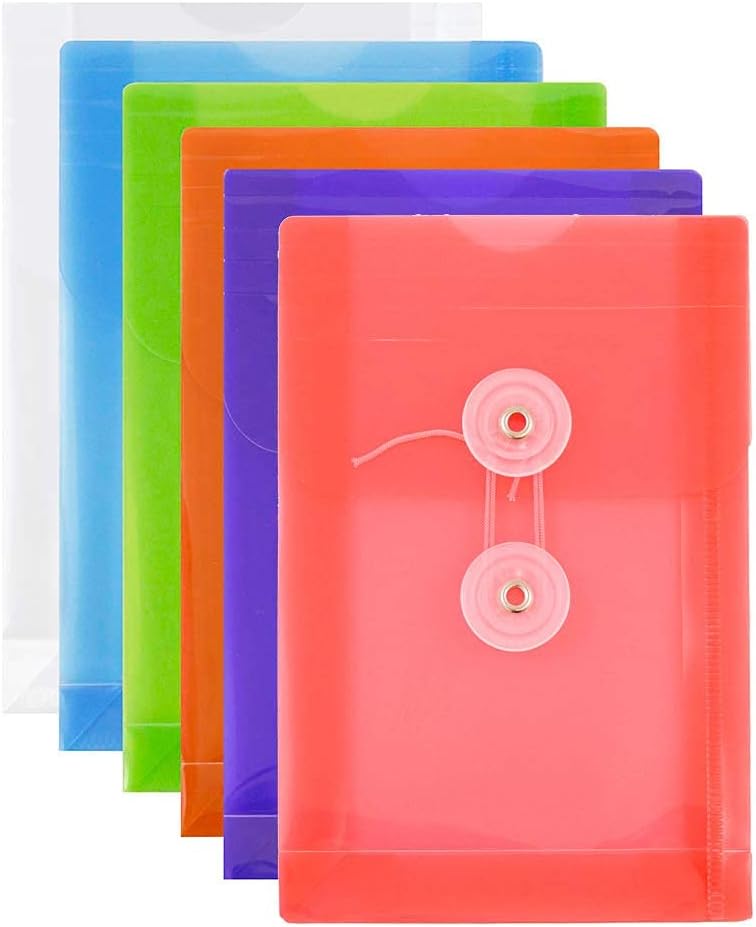 JAM Paper Plastic Envelopes with Button & String Tie Closure - 4 1/4 x 6 1/4 - Assorted Colors - 6/Pack - Image 1