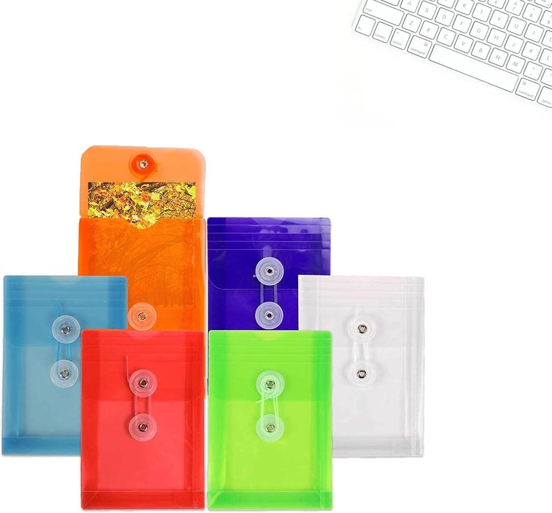 JAM Paper Plastic Envelopes with Button & String Tie Closure - 4 1/4 x 6 1/4 - Assorted Colors - 6/Pack - Image 3