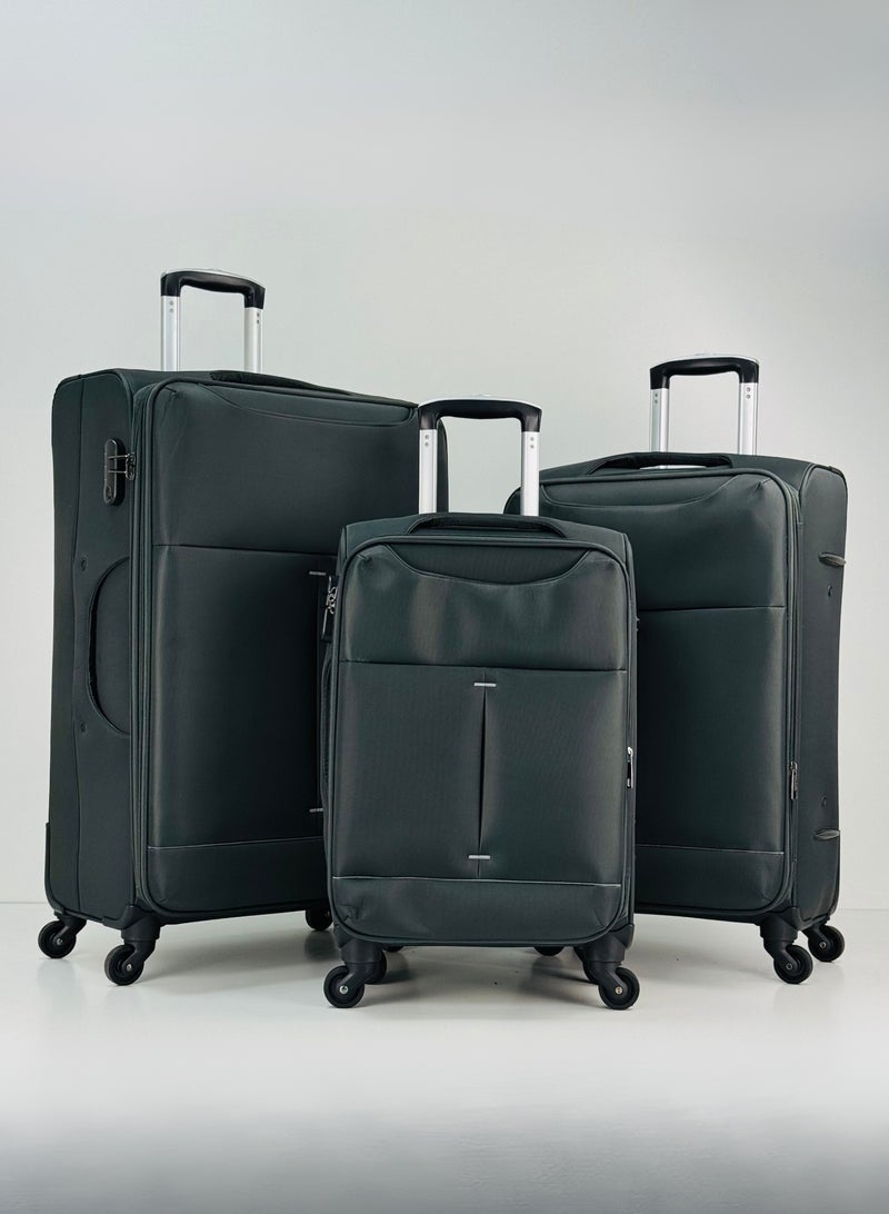 SAW & SEE 3-Piece Softside Expandable Luggage Set – Lightweight Nylon-Cotton Travel Suitcase with Combination Lock, 360° Rotating Spinner Wheels, Durable Water proof Fabric, Adjustable Telescopic Handle, Large, Medium & Carry-On Trolley Suitcase Bags (20''/24''/28'') – DARK GREY - Image 1
