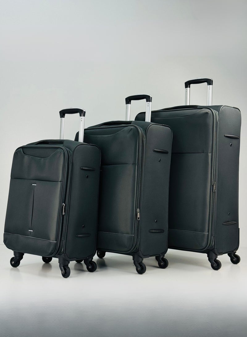 SAW & SEE 3-Piece Softside Expandable Luggage Set – Lightweight Nylon-Cotton Travel Suitcase with Combination Lock, 360° Rotating Spinner Wheels, Durable Water proof Fabric, Adjustable Telescopic Handle, Large, Medium & Carry-On Trolley Suitcase Bags (20''/24''/28'') – DARK GREY - Image 2