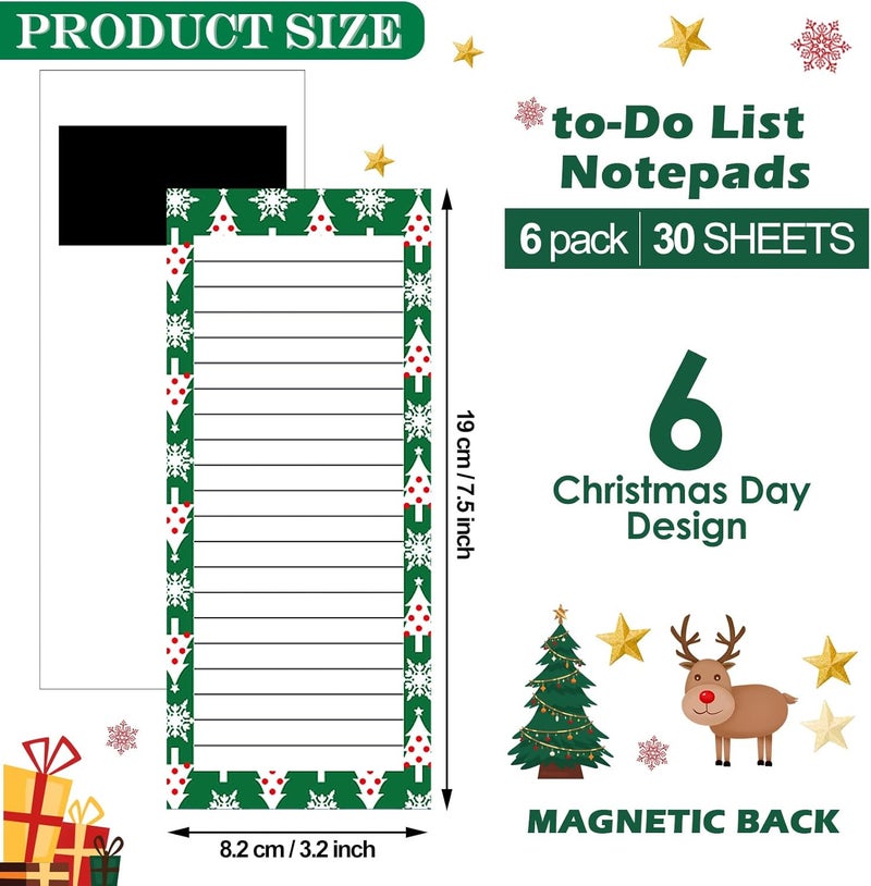 كلاراكو دفاتر ملاحظات مغناطيسية لقائمة المهام لعيد الميلاد مكونة من 6 قطع، ودفتر ملاحظات لعيد الميلاد، ولوحة ورقية مغناطيسية، ولوحة قائمة التسوق للبقالة، ولوحة تذكير بالثلاجة، ولوحة ملاحظات، ولوحة خدش - Image 2