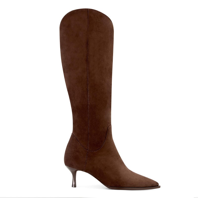 MICIFA Womens Knee High Boots Kitten Heel Pointed Toe Tall Wide Calf Boots With Side Zipper Fall Winter Shoes Chocolate - Image 4