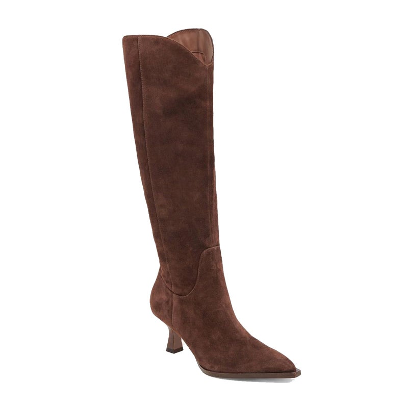 MICIFA Womens Knee High Boots Kitten Heel Pointed Toe Tall Wide Calf Boots With Side Zipper Fall Winter Shoes Chocolate - Image 1