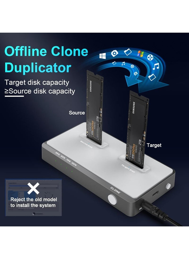 Generic - 10 Gbps Dual-Bay M.2 NVMe Duplicator 2 Bay Offline Clone Docking Station, USB C to NVME SSD Enclosure for M Key NVMe PCIe 2242 2260 2280 22110 M.2 SSDs - Image 1