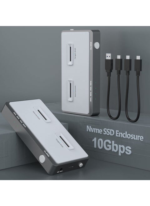 10 Gbps Dual-Bay M.2 NVMe Duplicator 2 Bay Offline Clone Docking Station, USB C to NVME SSD Enclosure for M Key NVMe PCIe 2242 2260 2280 22110 M.2 SSDs