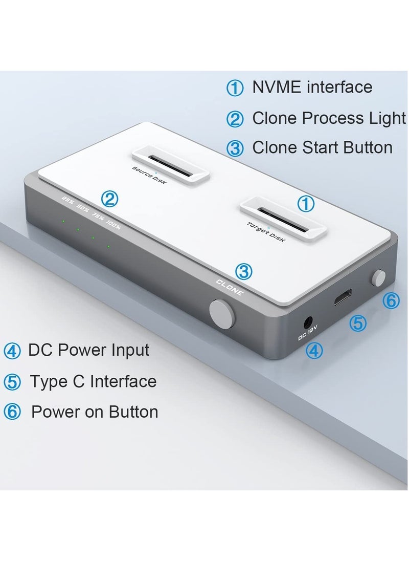 Generic - 10 Gbps Dual-Bay M.2 NVMe Duplicator 2 Bay Offline Clone Docking Station, USB C to NVME SSD Enclosure for M Key NVMe PCIe 2242 2260 2280 22110 M.2 SSDs - Image 1