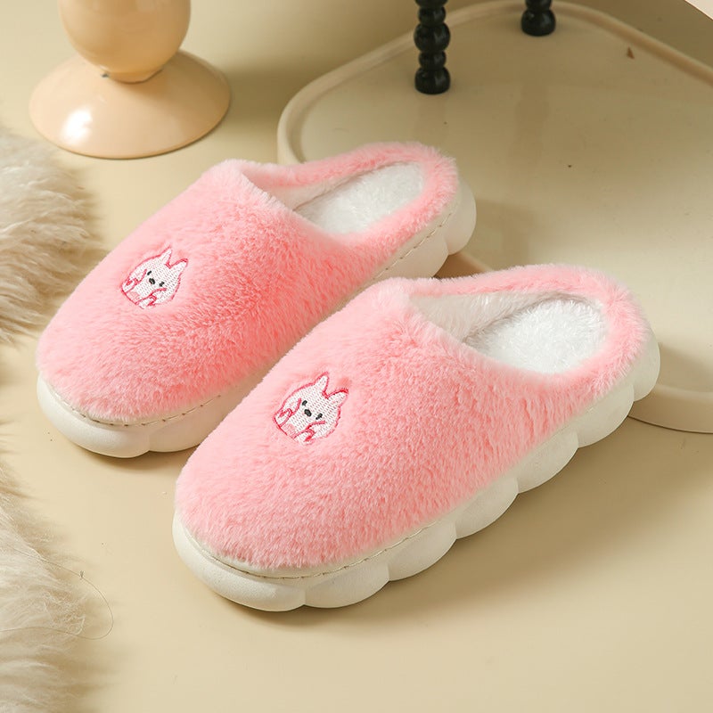 Winter Fleece Cotton Slippers Non-Slip Soft Sole for Couples Pink (bunny)