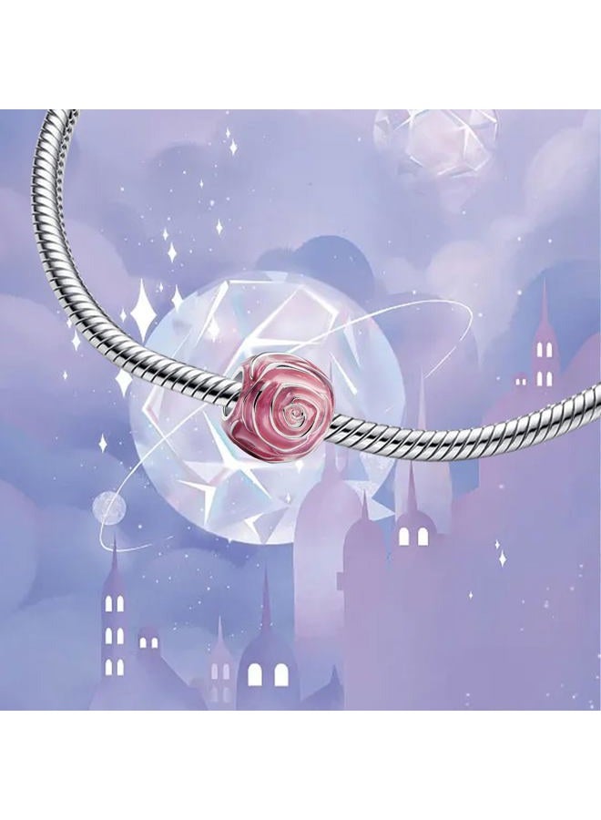 Pink Rose in Bloom Charm for Bracelets Necklaces,925 Sterling Silver Beads with Jewelry Gift for Women Girls Family Friends at Christmas Mother's Day - Image 5