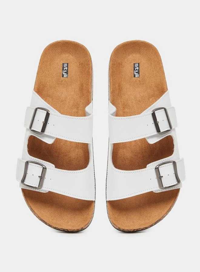 Styli Styli Double Buckle Detail Slip In Sandals