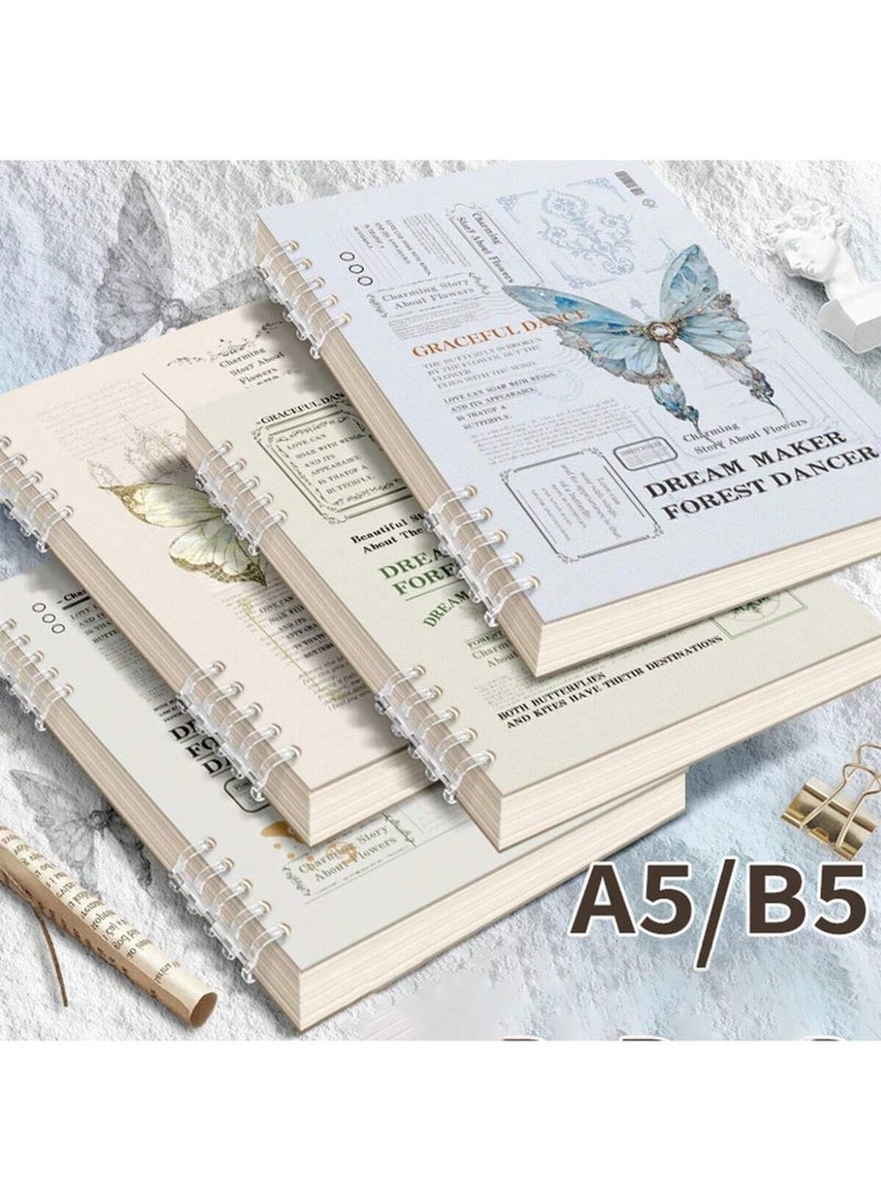 دفتر مفكرة بتصميم الفراشة بحجم A5/B5 – 60 ورقة (120 صفحة) مسطرة قابلة للفصل، تجليد حلزوني قابل لإعادة التعبئة، غلاف ناعم مقاوم للماء من مادة PP، مثالي للدراسة، المكتب، الكتابة اليومية، الهدايا، والقرطاسية اليدوية - Image 1