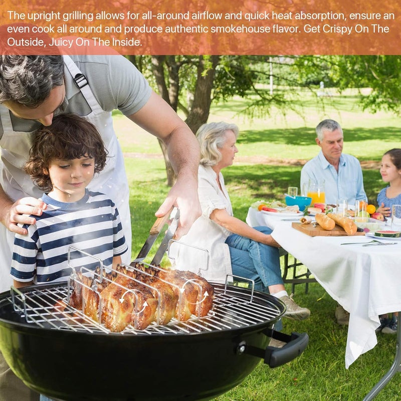 RUSFOL Durable Stainless Steel Rib Rack with a Silicone Oil Brush, BBQ Stand with 2 Handle for Smoker,Oven and Grill, Cook up to 5 Ribs at a time - Image 5
