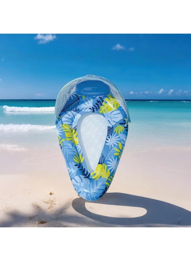 GGEROU Teardrop Inflatable Pool Floats with Detachable Canopy Water Floating Recliner Portable Lounge Raft Blue - Image 1