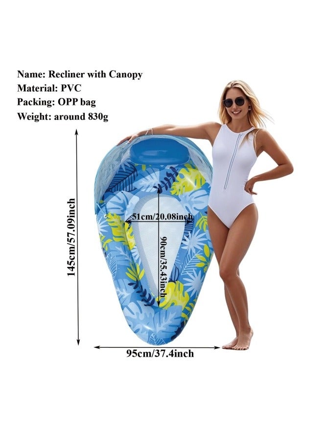 GGEROU Teardrop Inflatable Pool Floats with Detachable Canopy Water Floating Recliner Portable Lounge Raft Blue - Image 2