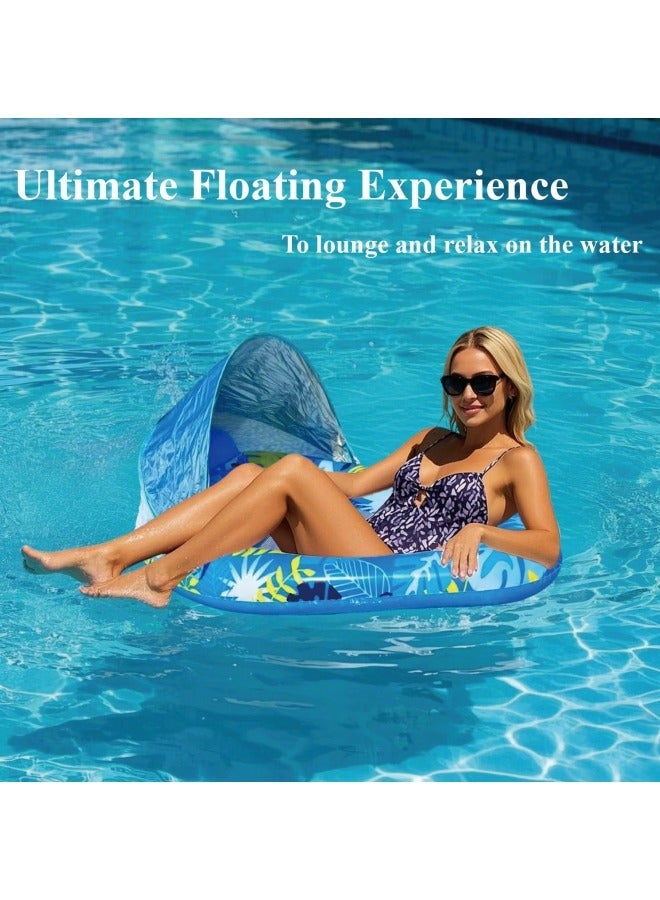 GGEROU Teardrop Inflatable Pool Floats with Detachable Canopy Water Floating Recliner Portable Lounge Raft Blue - Image 3