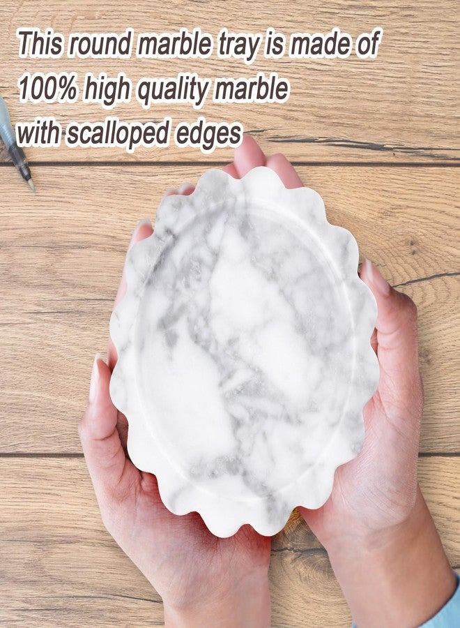 GUBEARE Round Marble Tray with Scalloped Edge, Natural Small Marble Tray for Decorative Jewelry Candle Lotion - Image 4