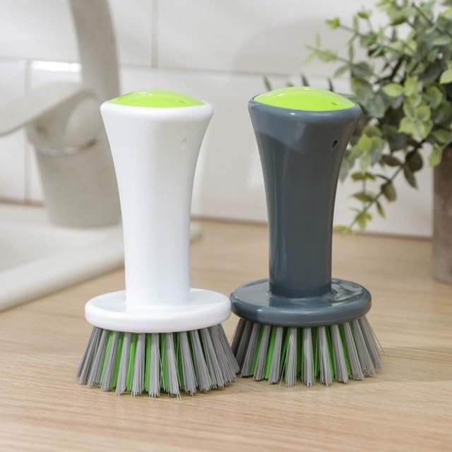 KWEL Wash Basin Kitchen Cleaning Plastic Handy Brush for Multipurpose Cleaning Brush with Plastic Handle/Nylon - Set of 2 (Multicolor) - Image 1