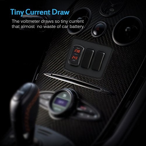 MICTUNING LED Digital Panel Double Voltmeter, Rocker Switch Style Voltage Monitor for Car Pickup Truck Dual Battery Pack (Red) - Image 2