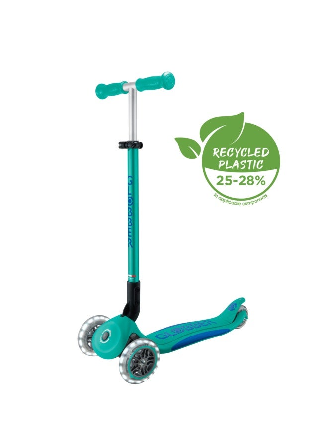 Globber Primo Foldable Plus Lights 3-wheel Kick Scooter in Emerald Green - Image 1