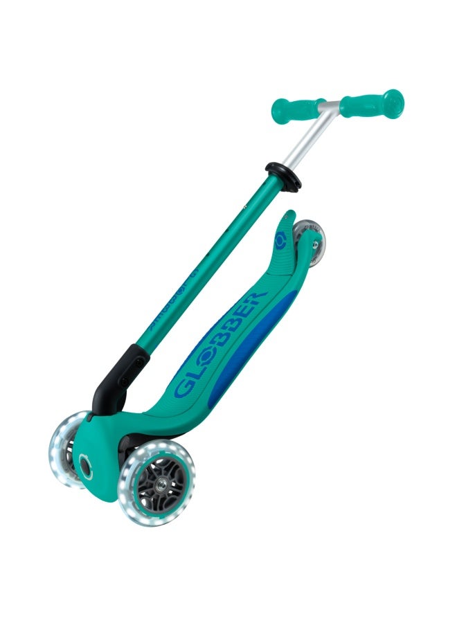 Globber Primo Foldable Plus Lights 3-wheel Kick Scooter in Emerald Green - Image 2