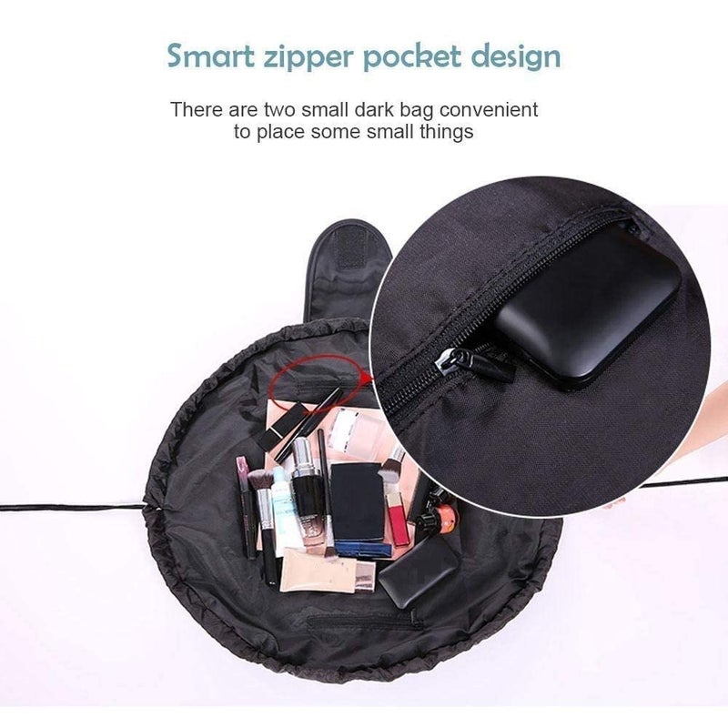 Nirvik Women’s Portable Waterproof Cosmetic Bag | Lazy Travel Makeup Organizer with Drawstring, Multi-Pocket Toiletry Bag, Compact & Versatile Storage for Makeup & Travel (White-Blue Flower) - Image 1