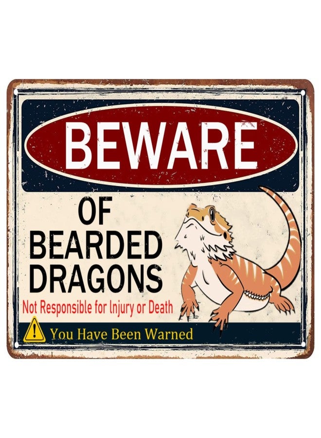 tosles Beware Of Bearded Dragon Sign Reptile Dragons Tank Accessories Bearded Dragon Metal Tin Signs Lizard Stuff Vintage Wall Decor Gift For Dragon Lover Reptile Decorations 8 X 12 Inches - Image 1