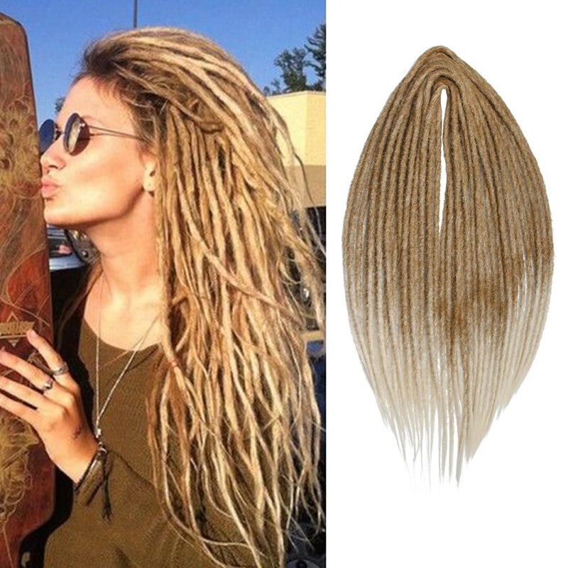 Aosome 20" Double Ended Dreadlock Extensions 15 Strands Light Blonde DE Soft Synthetic Handmade Braid Dread Extensions