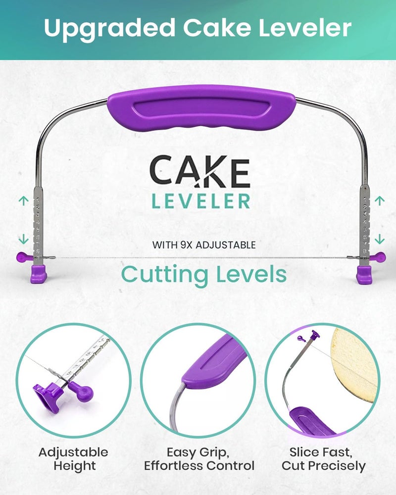 RFAQK 64PCs Cake Decorating Kit with Leveler, Baking Supplies Gift Includes Cake Stand Turntable, 24 Numbered Icing Tips, 30+1 Piping Bags, 2 Frosting Spatulas, 3 Scrappers, Video Course & Booklet - Image 5