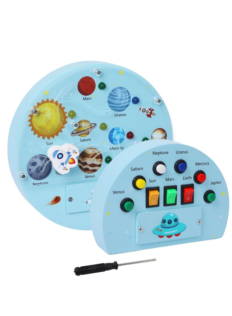 KASTWAVE Sensory Toys with Light Switch, Montessori Busy Board, Space Theme Wooden Sensory Board, for Logical Hands-on Skill, Preschool Learning Activities, Gift for Toddlers - Image 1