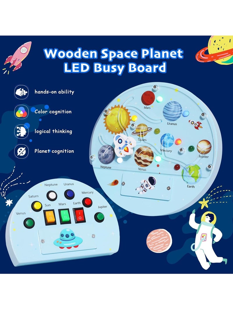 KASTWAVE Sensory Toys with Light Switch, Montessori Busy Board, Space Theme Wooden Sensory Board, for Logical Hands-on Skill, Preschool Learning Activities, Gift for Toddlers - Image 2