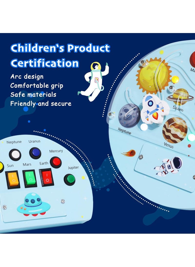 KASTWAVE Sensory Toys with Light Switch, Montessori Busy Board, Space Theme Wooden Sensory Board, for Logical Hands-on Skill, Preschool Learning Activities, Gift for Toddlers - Image 5