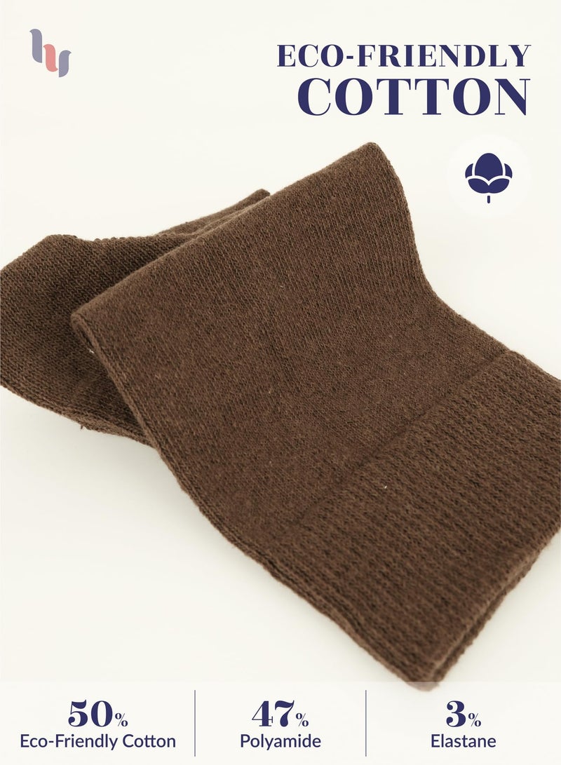 Hugh Ugoli Women's Cotton Crew Socks, Plain Color, Regular Fit, Soft Casual Socks for Trouser, 4 Pairs, Brown, Shoe Size: 9-12 - Image 4